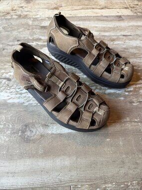 SKETCHERS Strappy Fisherman Sandals Shape Ups Brown Leather Women’s 9.5
